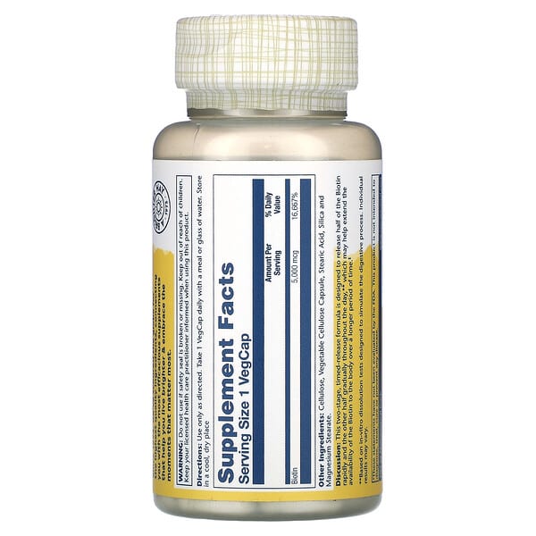 Alternative view of Solaray, Biotin, 5,000 mcg, 60 VegCaps