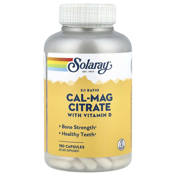 Solaray, Cal-Mag Citrate with Vitamin D, 2:1 Ratio, 180 Capsules 4 Solaray, Cal-Mag Citrate with Vitamin D, 2:1 Ratio, 180 Capsules