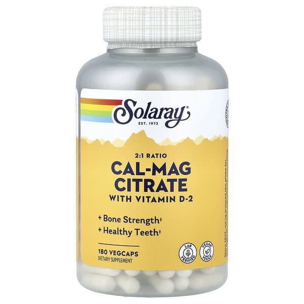 Solaray, Cal-Mag Citrate with Vitamin D-2, 180 VegCaps