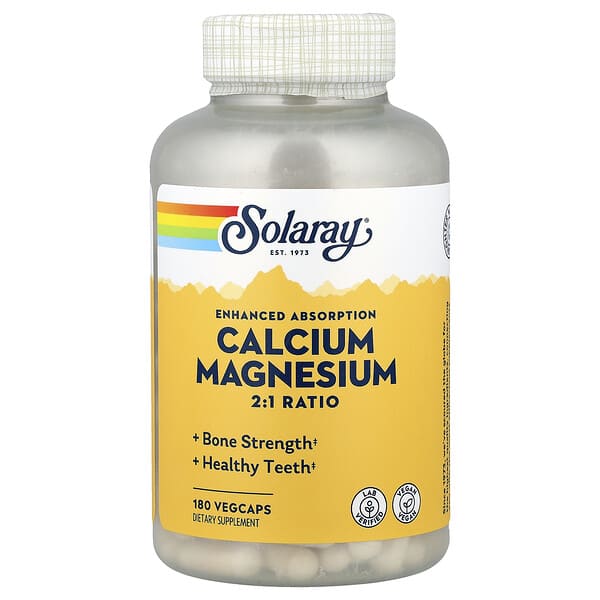 Solaray, Calcium Magnesium 2:1 Ratio, 180 VegCaps