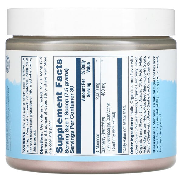 Alternative view of Solaray, D-Mannose with CranActin Powder, 2,000 mg, 8 oz (226 g)