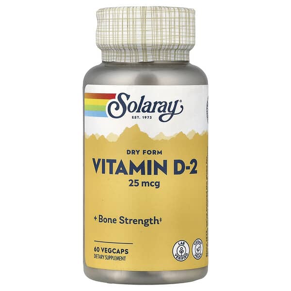 Solaray, Dry Form Vitamin D-2, 25 mcg, 60 VegCaps