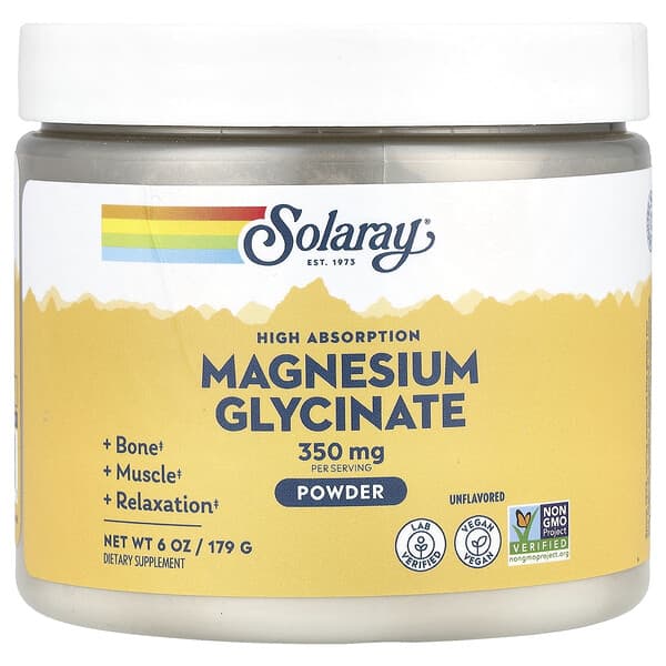 Solaray, High Absorption Magnesium Glycinate Powder, Unflavored, 6 oz (179 g) 4 Solaray, High Absorption Magnesium Glycinate Powder, Unflavored, 6 oz (179 g)
