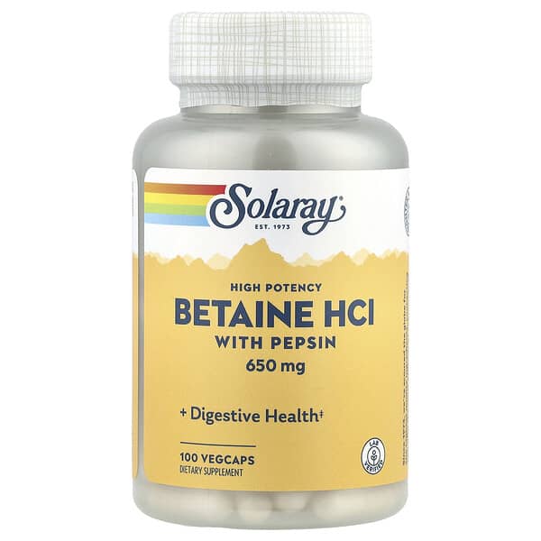 Solaray, High Potency Betaine HCl with Pepsin, 100 VegCaps