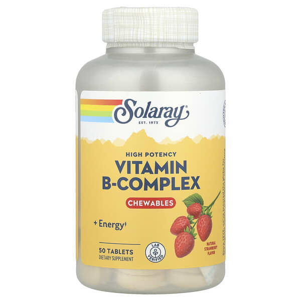 Solaray, High Potency Vitamin B-Complex Chewables, Natural Strawberry, 50 Tablets 3 Solaray, High Potency Vitamin B-Complex Chewables, Natural Strawberry, 50 Tablets