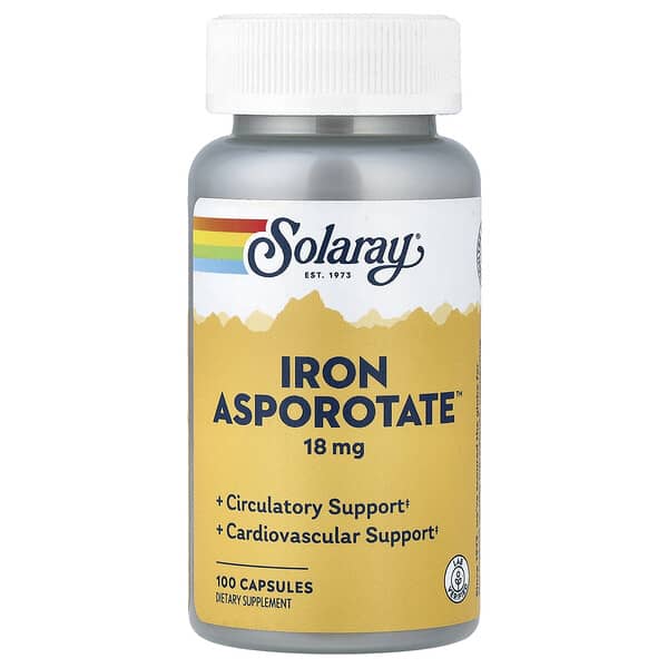 Solaray, Iron Asporotate, 18 mg, 100 Capsules