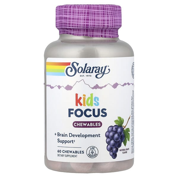 Solaray, Kids Focus Chewables, Natural Grape, 60 Chewables