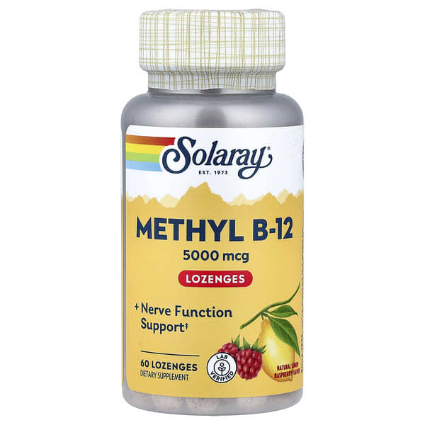 Solaray, Methyl B-12 Lozenges, Natural Lemon Raspberry , 5,000 mcg, 60 Lozenges