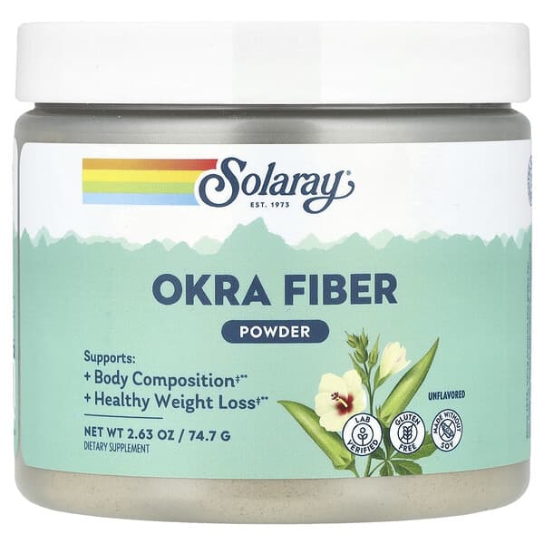 Solaray, Okra Fiber Powder, Unflavored, 2.63 oz (74.7 g)