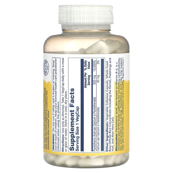 Alternative view of Solaray, Pantothenic Acid with Aloe Vera, 500 mg, 250 VegCaps