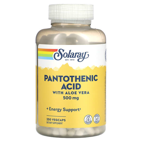 Solaray, Pantothenic Acid with Aloe Vera, 500 mg, 250 VegCaps 3 Solaray, Pantothenic Acid with Aloe Vera, 500 mg, 250 VegCaps