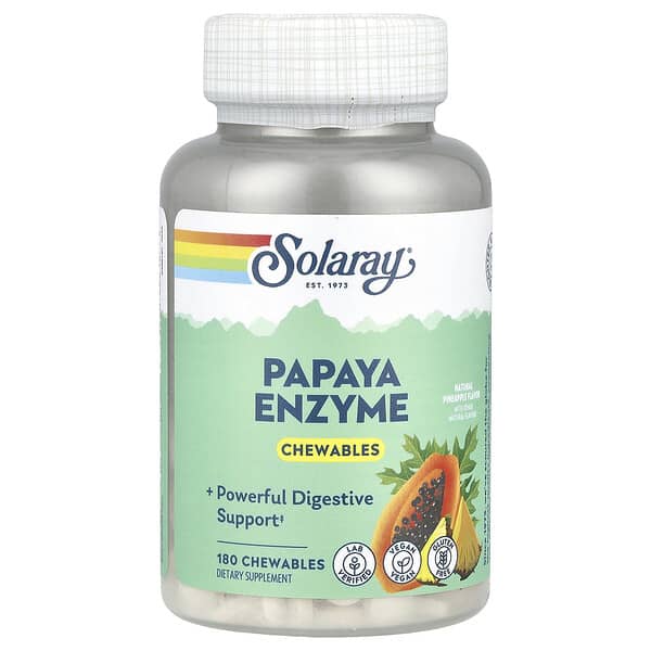 Solaray, Papaya Enzyme, Natural Pineapple, 180 Chewables