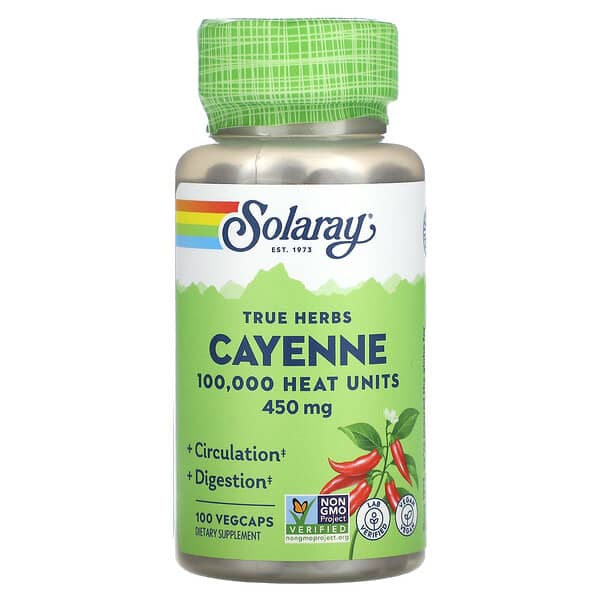 Solaray, True Herbs, Cayenne , 450 mg, 100 Vegcaps 5 Solaray, True Herbs, Cayenne , 450 mg, 100 Vegcaps