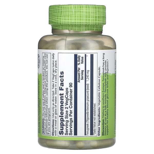 Alternative view of Solaray, True Herbs, Fenugreek, 180 VegCaps (620 mg per Capsule)