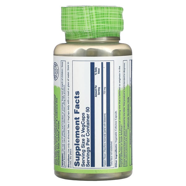Alternative view of Solaray, True Herbs, Passion Flower, 100 VegCaps (350 mg per Capsule)