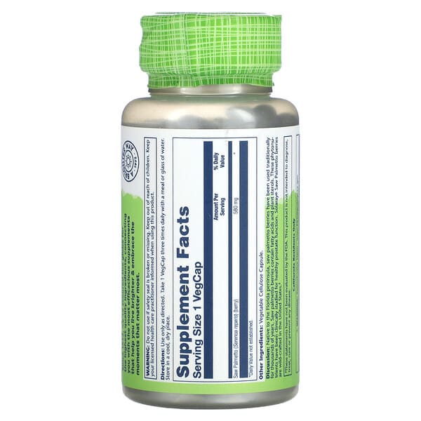 Alternative view of Solaray, True Herbs, Saw Palmetto, 580 mg, 100 Vegcaps