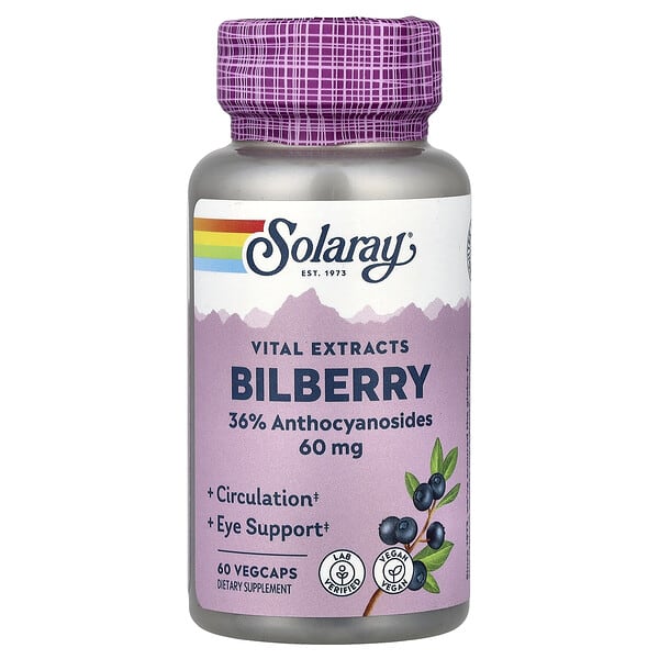 Solaray, Vital Extracts, Bilberry, 60 mg, 60 VegCaps