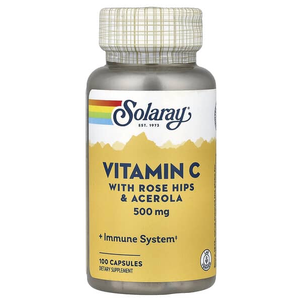 Solaray, Vitamin C with Rose Hips & Acerola, 500 mg, 100 Capsules