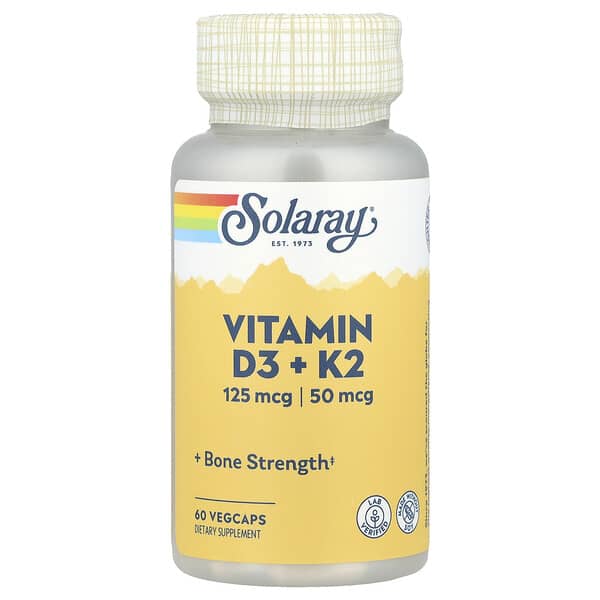Solaray, Vitamin D3 + K2, 60 VegCaps