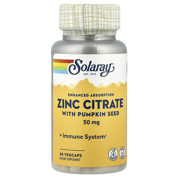 Solaray, Zinc Citrate with Pumpkin Seed, 60 VegCaps