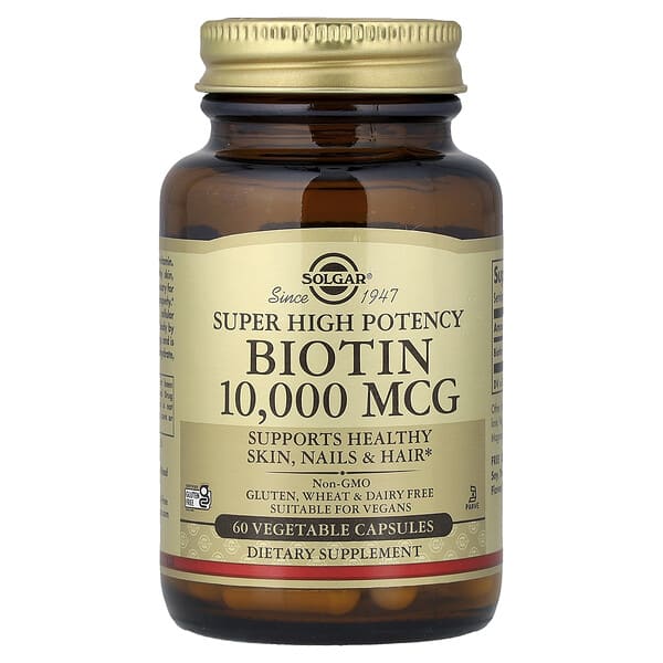 Solgar, Biotin, Super High Potency, 10,000 mcg, 60 Vegetable Capsules