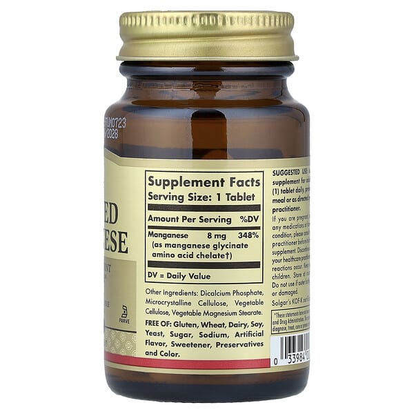 Alternative view of Solgar, Chelated Manganese, 100 Tablets (8 mg per Tablet)