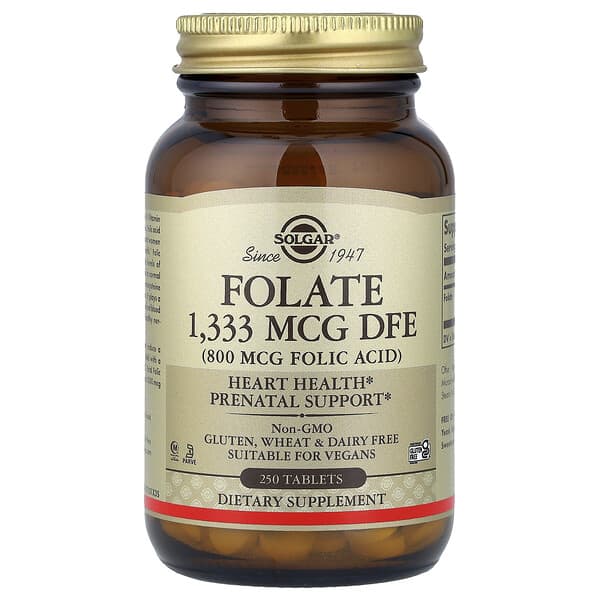 Solgar, Folate, 1,333 mcg DFE, 250 Tablets 5 Solgar, Folate, 1,333 mcg DFE, 250 Tablets