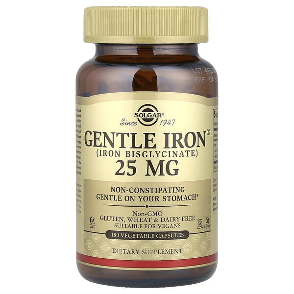 Solgar, Gentle Iron®, 25 mg, 180 Vegetable Capsules