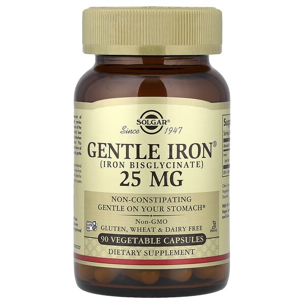 Solgar, Gentle Iron®, 25 mg, 90 Vegetable Capsules