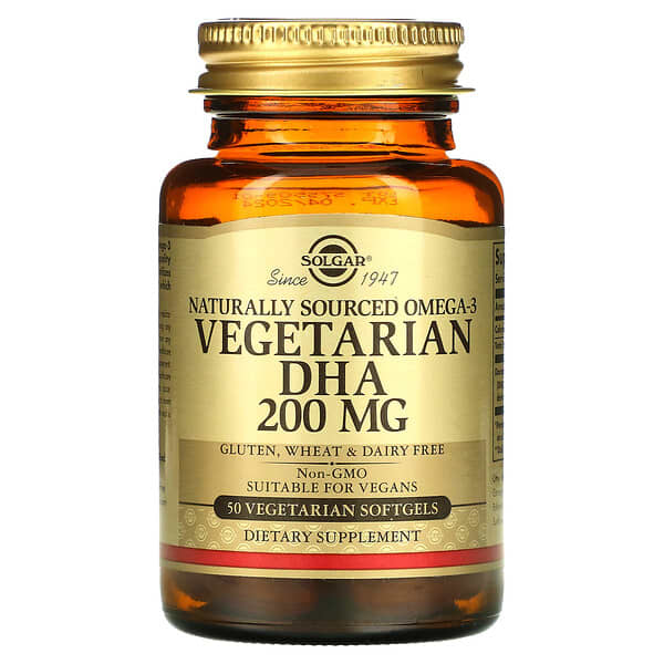 Solgar, Naturally Sourced Omega-3, Vegetarian DHA, 200 mg, 50 Vegetarian Softgels