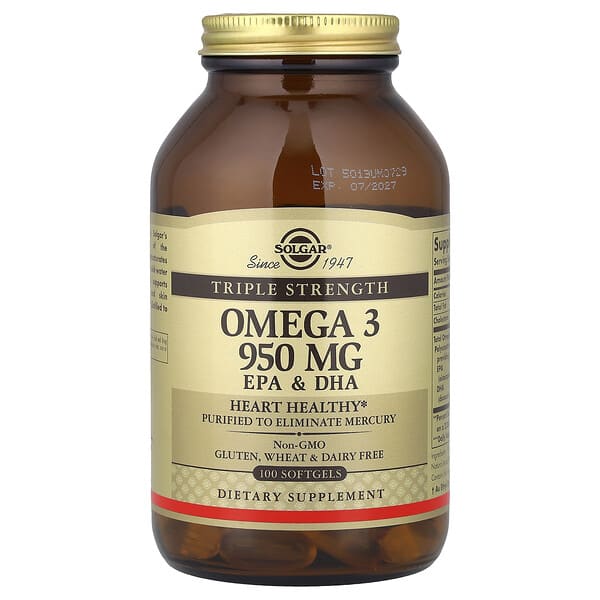 Solgar, Omega 3, EPA & DHA, Triple Strength, 950 mg, 100 Softgels