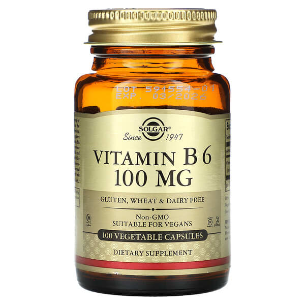 Solgar, Vitamin B6, 100 mg, 100 Vegetable Capsules 2 Solgar, Vitamin B6, 100 mg, 100 Vegetable Capsules
