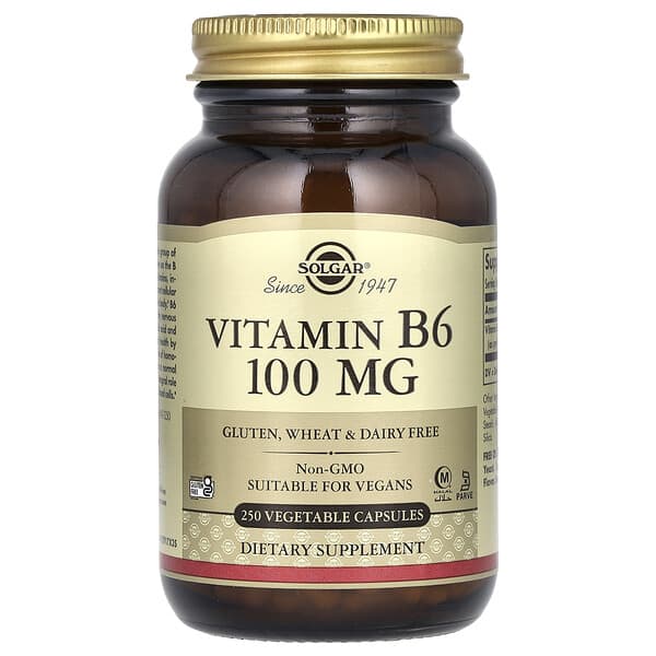 Solgar, Vitamin B6, 100 mg, 250 Vegetable Capsules