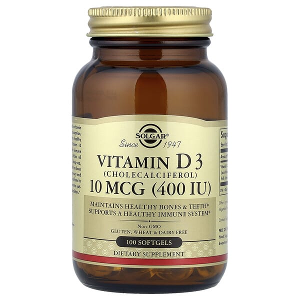 Solgar, Vitamin D3 (Cholecalciferol), 10 mcg (400 IU), 100 Softgels