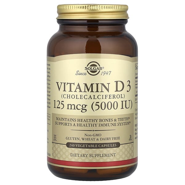 Solgar, Vitamin D3 (Cholecalciferol), 125 mcg (5,000 IU), 240 Vegetable Capsules