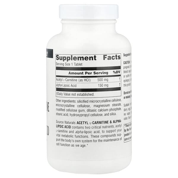 Alternative view of Source Naturals, Acetyl L-Carnitine & Alpha-Lipoic Acid, 120 Tablets