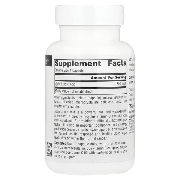 Alternative view of Source Naturals, Alpha Lipoic Acid, 300 mg, 60 Capsules