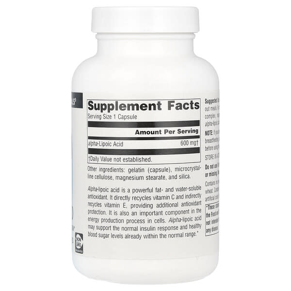 Alternative view of Source Naturals, Alpha Lipoic Acid , 600 mg , 120 Capsules
