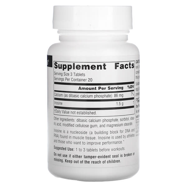 Alternative view of Source Naturals, Athletic Series, Inosine, 500 mg, 60 Tablets