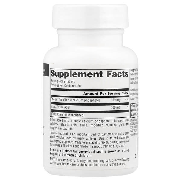Alternative view of Source Naturals, Athletic Series, Trans-Ferulic Acid, 60 Tablets