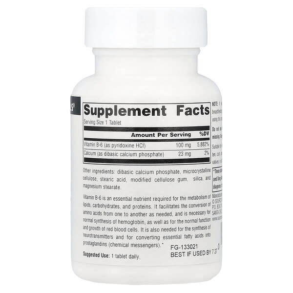 Alternative view of Source Naturals, B-6, 100 Tablets