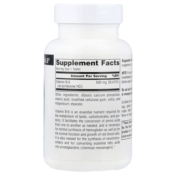 Alternative view of Source Naturals, B-6, 500 mg, 100 Tablets