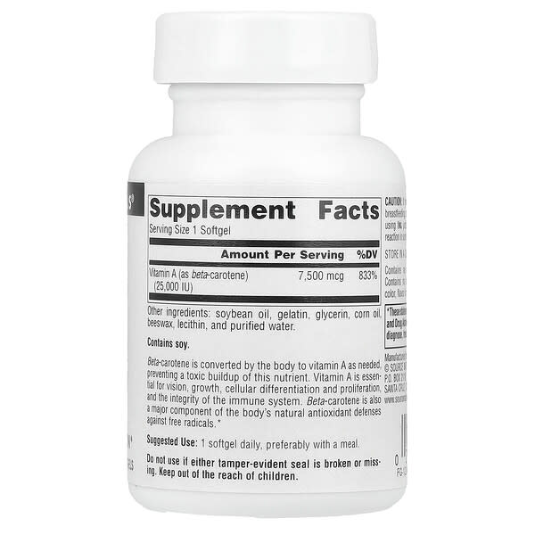Alternative view of Source Naturals, Beta Carotene , 7,500 mcg (25,000 IU), 100 Softgels