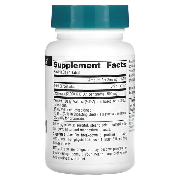 Alternative view of Source Naturals, Bromelain 2,000 GDU/g, 500 mg, 60 Tablets