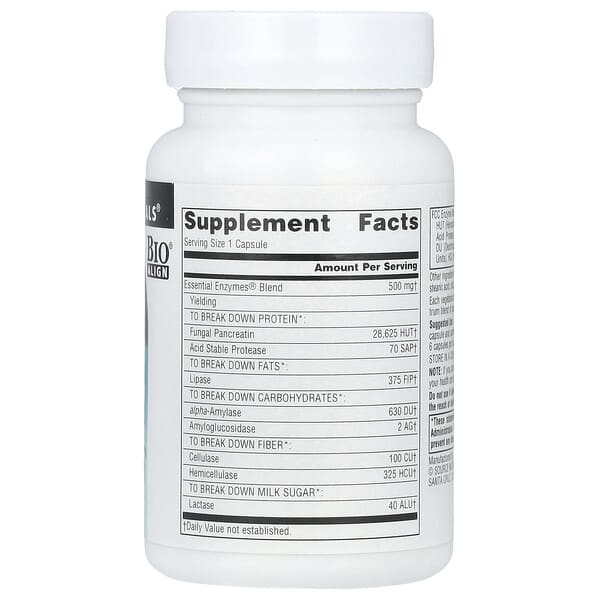 Alternative view of Source Naturals, Daily Essential Enzymes®, 500 mg, 60 Vegetarian Capsules