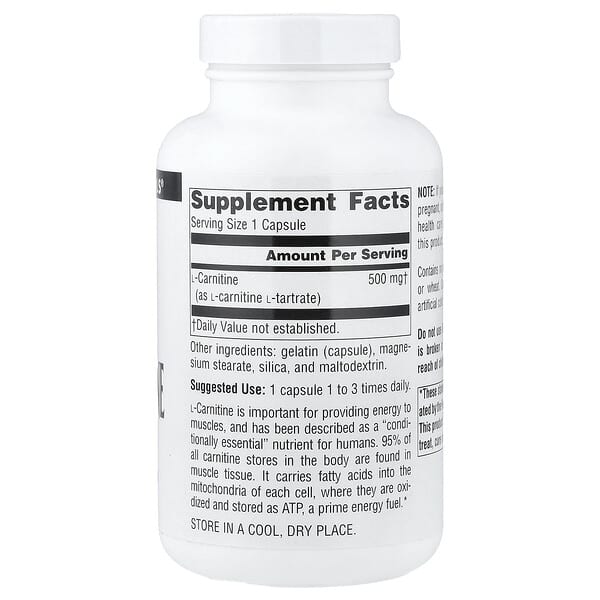 Alternative view of Source Naturals, L-Carnitine, 500 mg, 120 Capsules