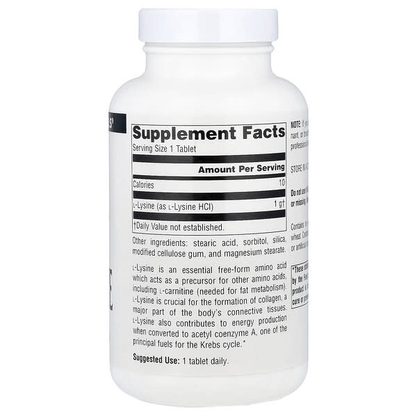 Alternative view of Source Naturals, L-Lysine, 1,000 mg, 100 Tablets