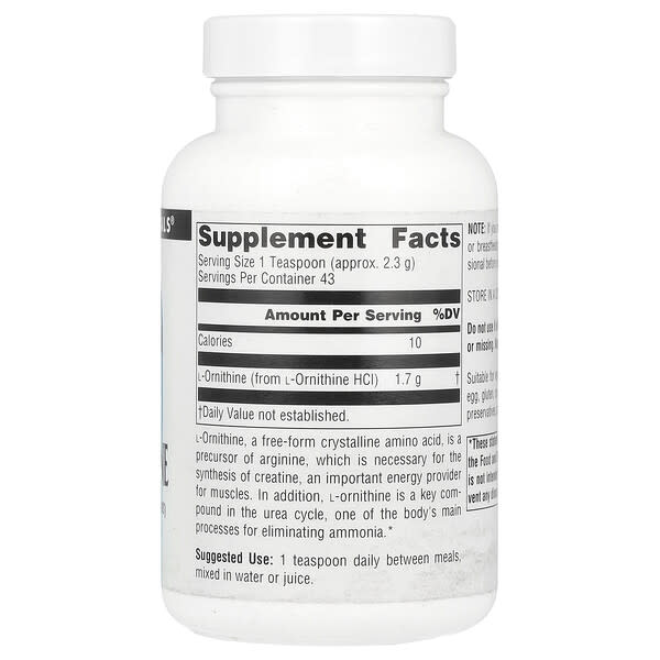 Alternative view of Source Naturals, L-Ornithine Powder, 3.53 oz (100 g)