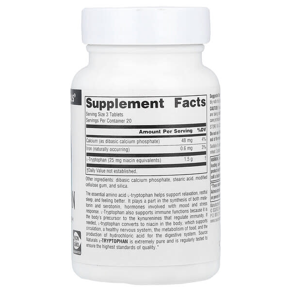Alternative view of Source Naturals, L-Tryptophan, 60 Tablets