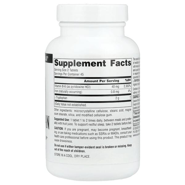 Alternative view of Source Naturals, L-Tryptophan, 90 Tablets